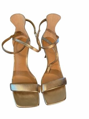 Gianni Bini Metallic Gold Ankle-Strap Square-Toe Heels